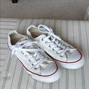 White Canvas Sneakers with Red Trim